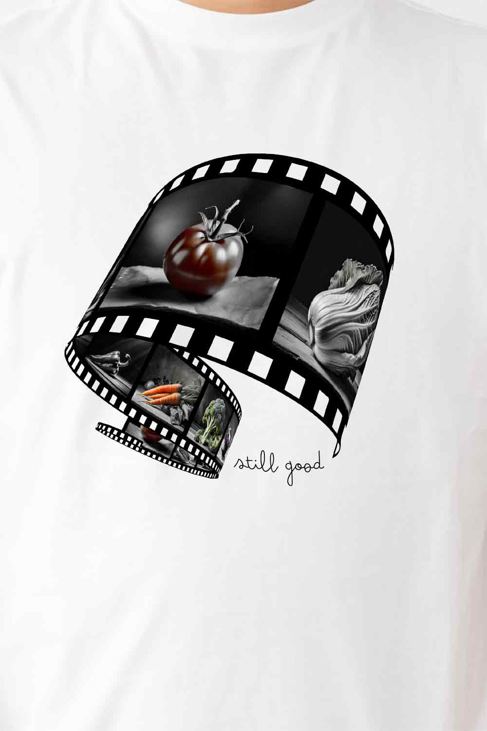 【Still good!】クールなデザイン!野菜のフィルムTシャツ -Veggie Film-Inspired Graphic Tee/cotton 100%/size:S-XXL