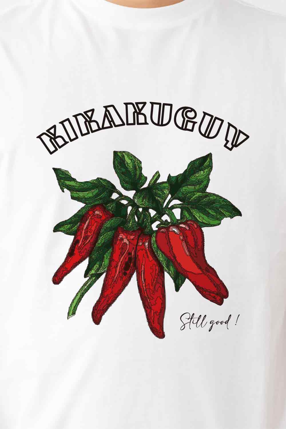 【Still good!】思わず唸る一口!/虫食い唐辛子Tシャツ -Buggy chili Tee/cotton 100%/size:S-XXL