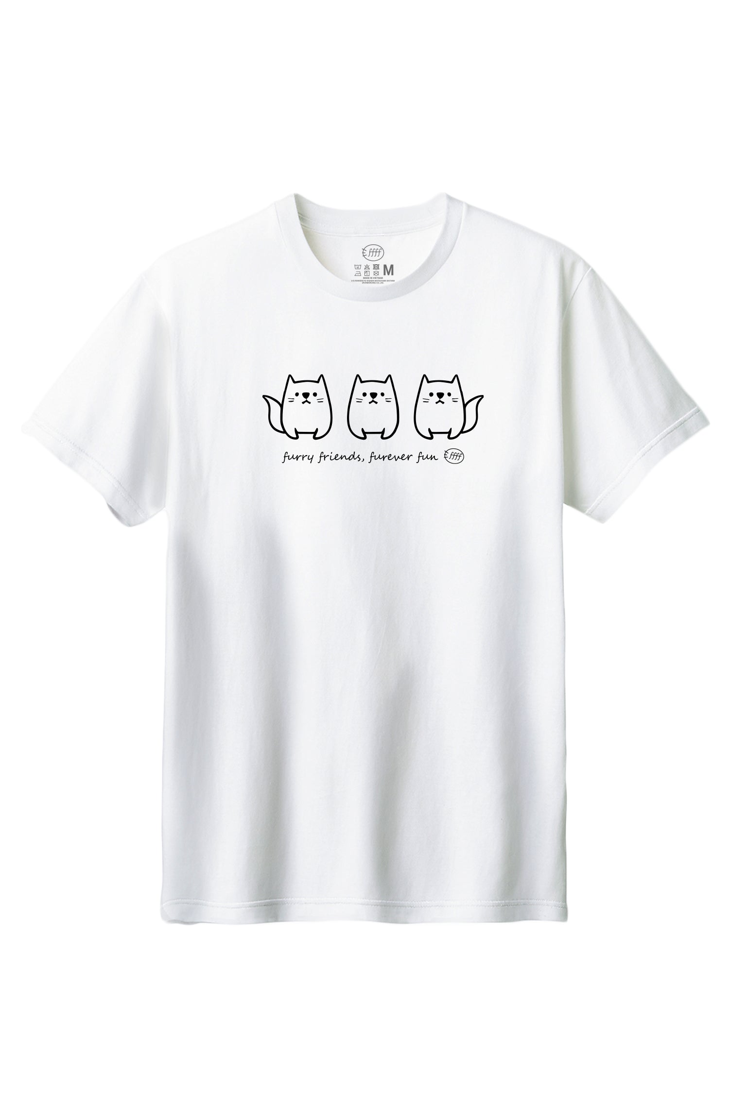 【ffff】可愛い♪3匹の猫たちが並ぶ！/ラインアートのモノクロTシャツ -Three Cats Tee/cotton 100%/size:S-XXL