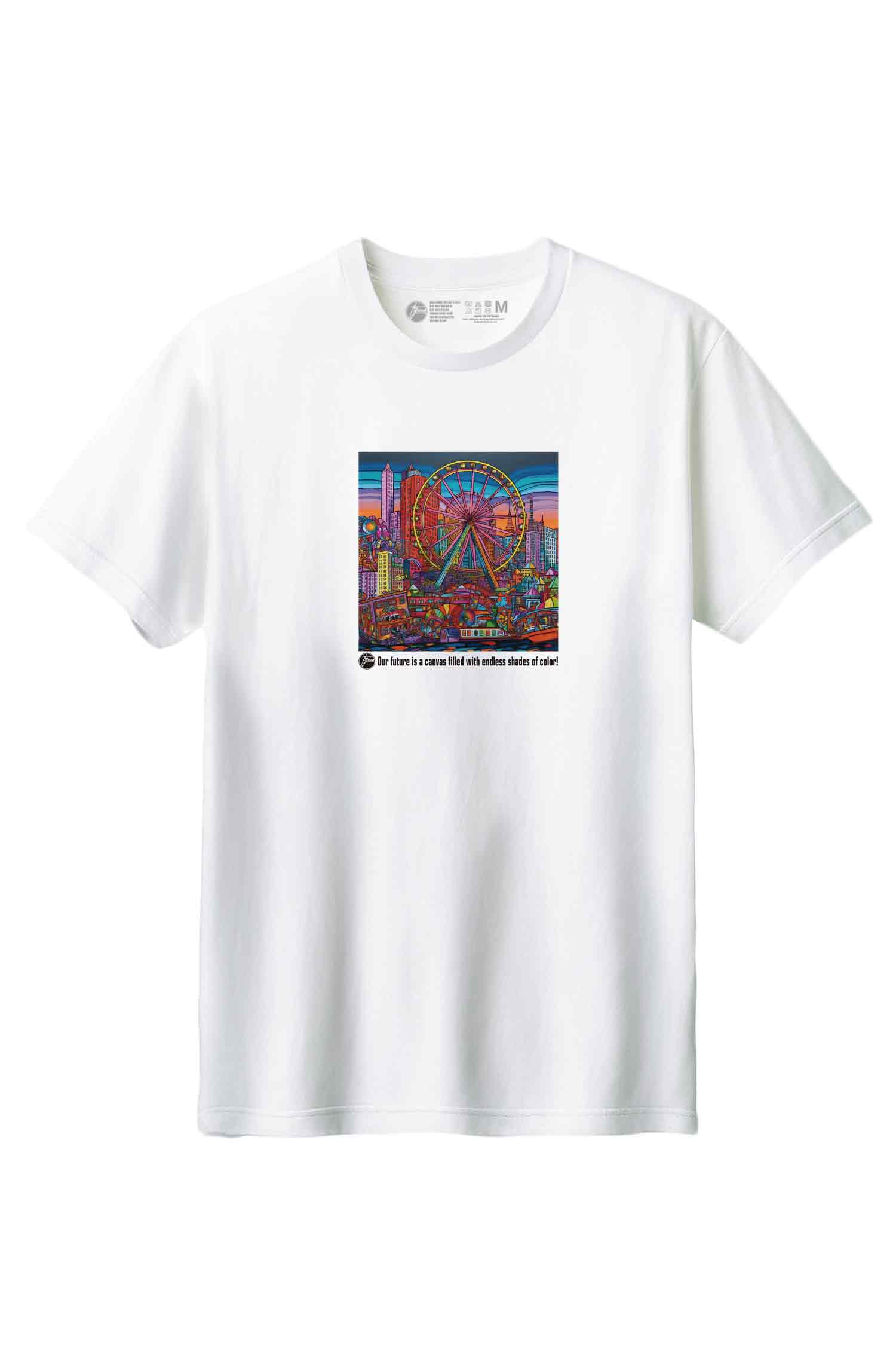 【THE GREEN】目を奪われる一枚！/ カラフル・シティ・フェリスホイールTシャツ - Colorful City Ferris Wheel  Tee /cotton 100%/size:XS-XXL