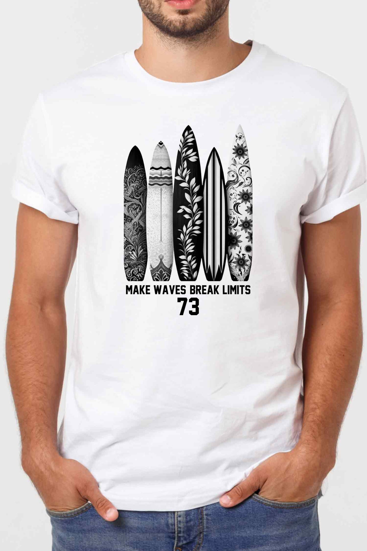 【THE GREEN】サーファーが愛する1枚!/サーフボード・モノクロ・フォト風Tシャツ - Surfboard Monochrome Photo Style Tee/cotton 100%/size:XS-XXL