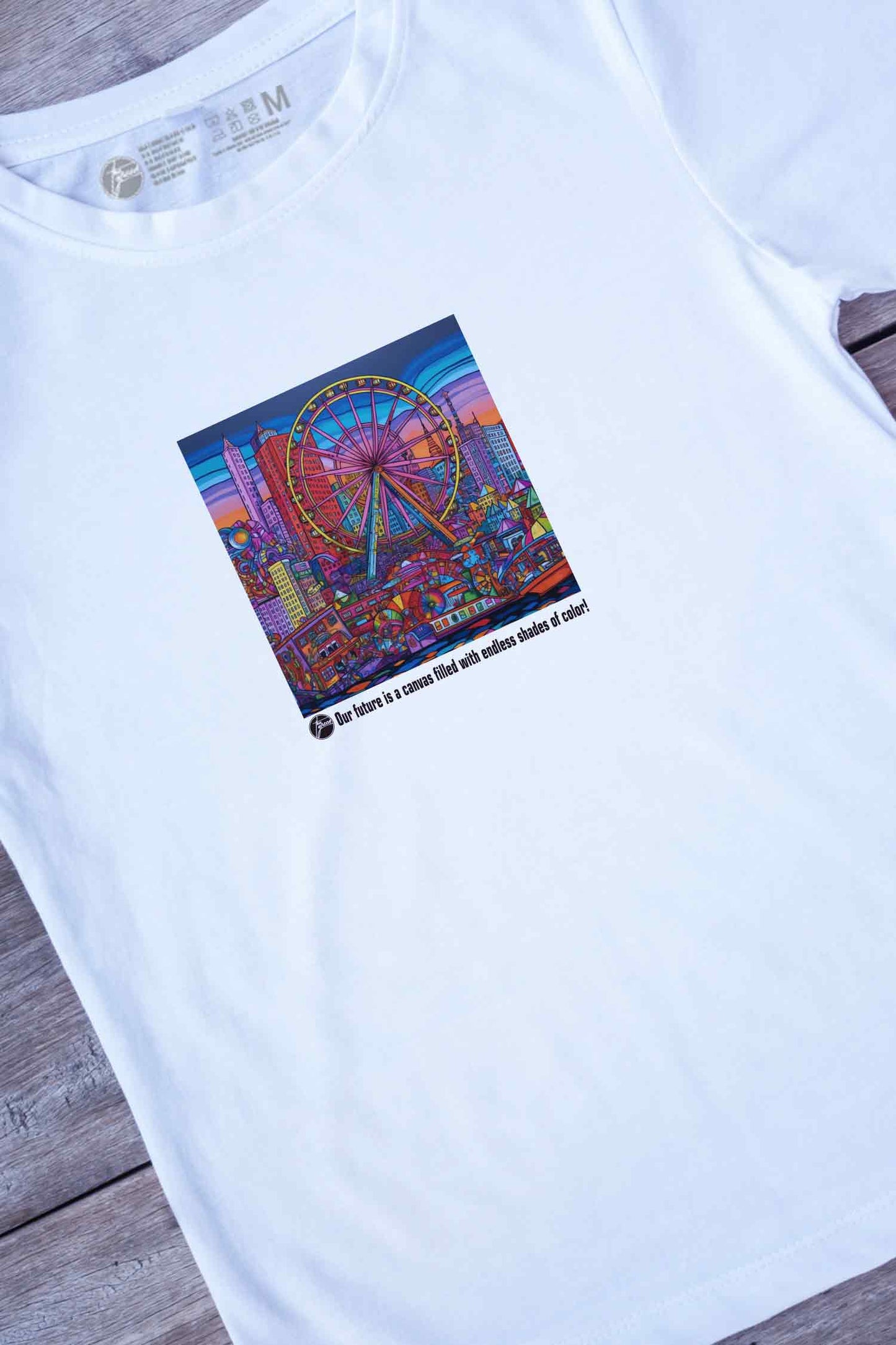 【THE GREEN】目を奪われる一枚!/ カラフル・シティ・フェリスホイールTシャツ - Colorful City Ferris Wheel Tee /cotton 100%/size:XS-XXL