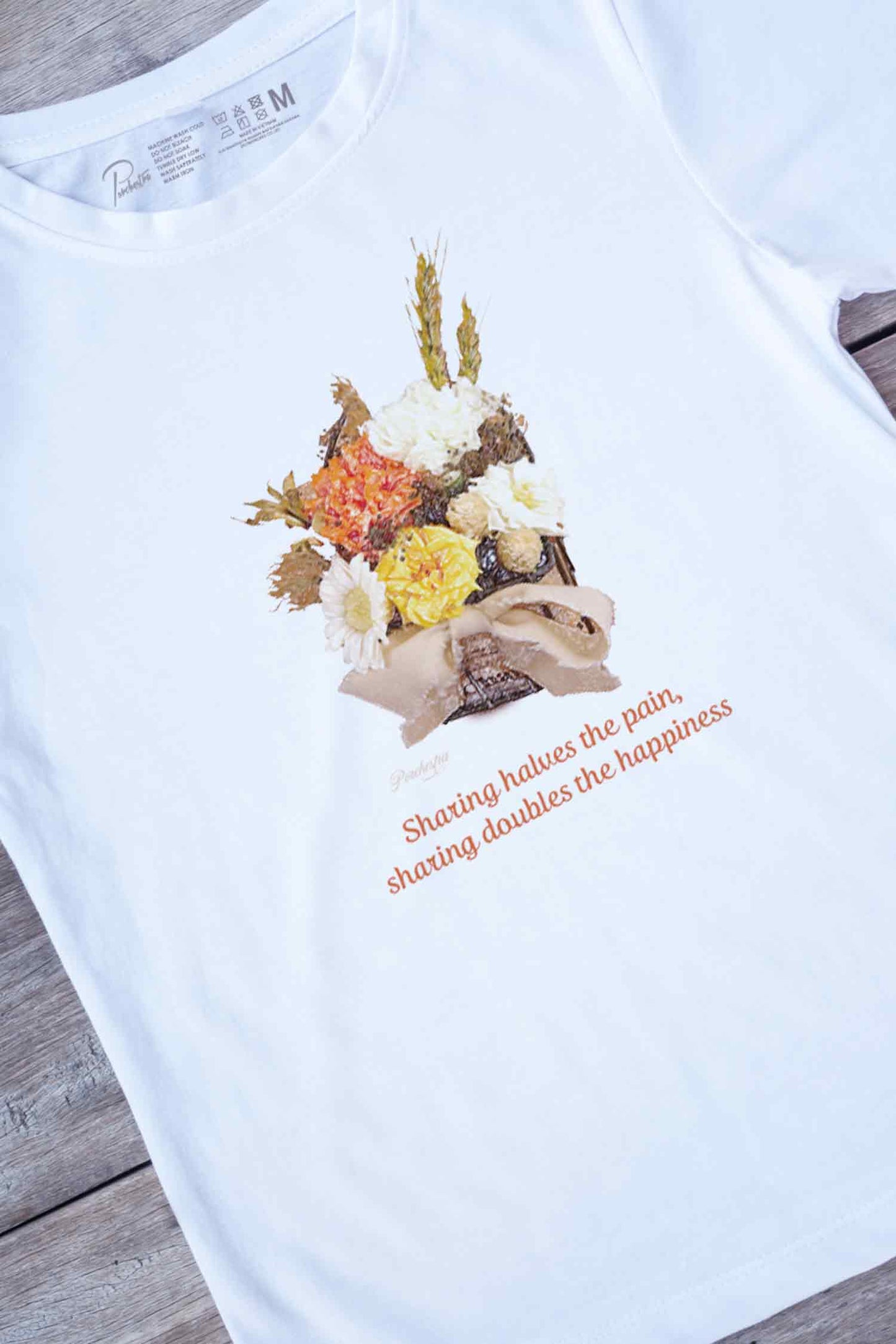 【PORCHESTRA】温かみのある一枚!/プリザーブドフラワー色鉛筆風Tシャツ - Preserved Flower Colored Pencil Style Tee /cotton 100%/size:XS-XXL