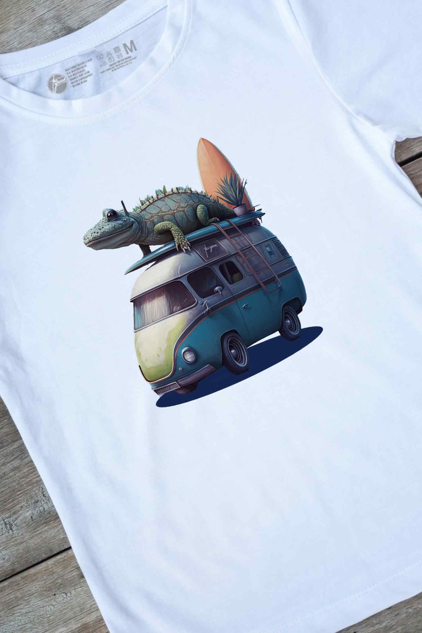 【THE GREEN】夏の楽しさ満点!/サーフィン・ワニワゴンTシャツ -Surfing Croco Wagon Tee/cotton 100%/size:XS-XXL