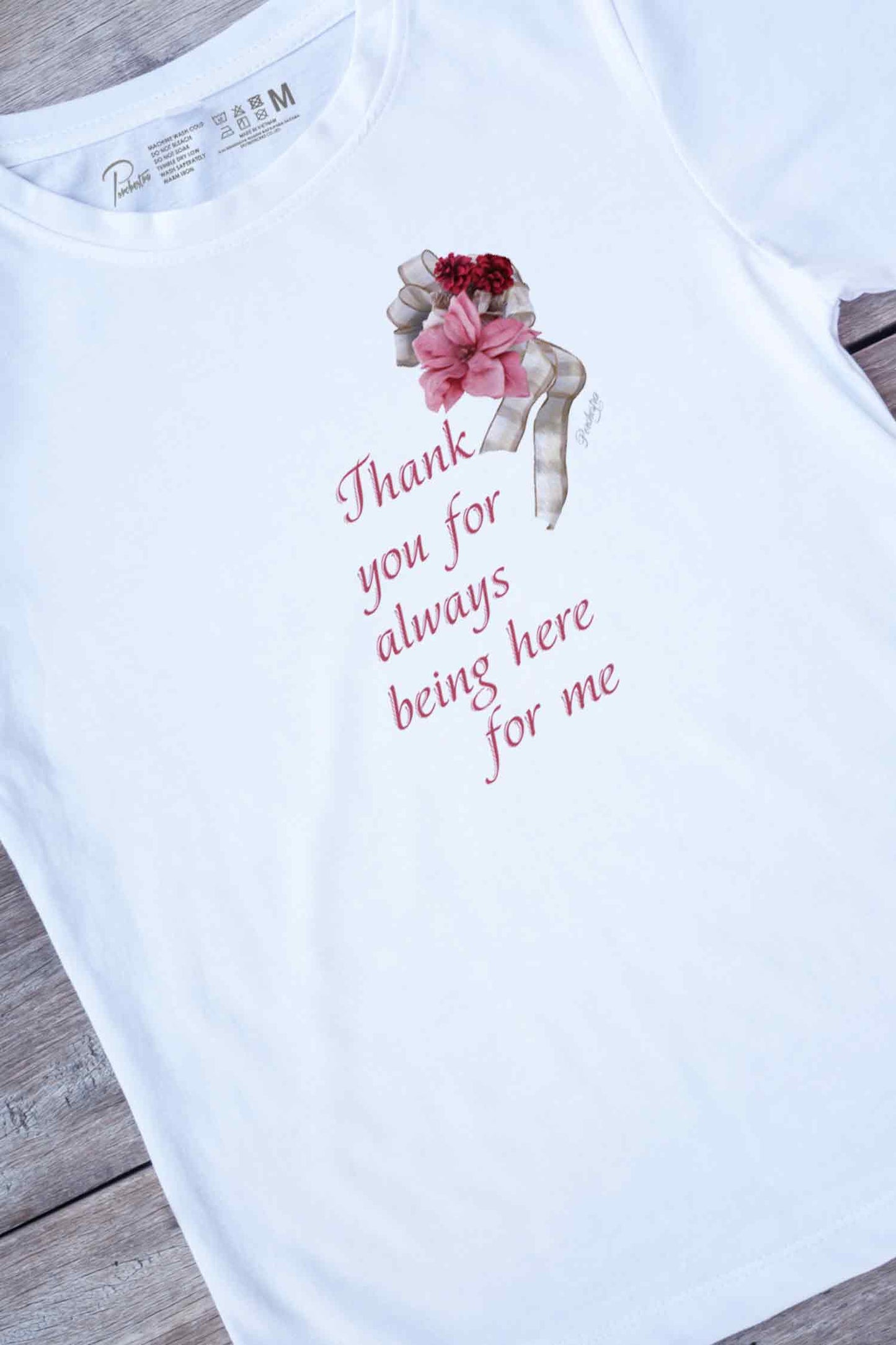 【PORCHESTRA】華やかな一枚!/ピンクフラワーコサージュTシャツ - Pink Flower Corsage Tee /cotton 100%/size:XS-XXL