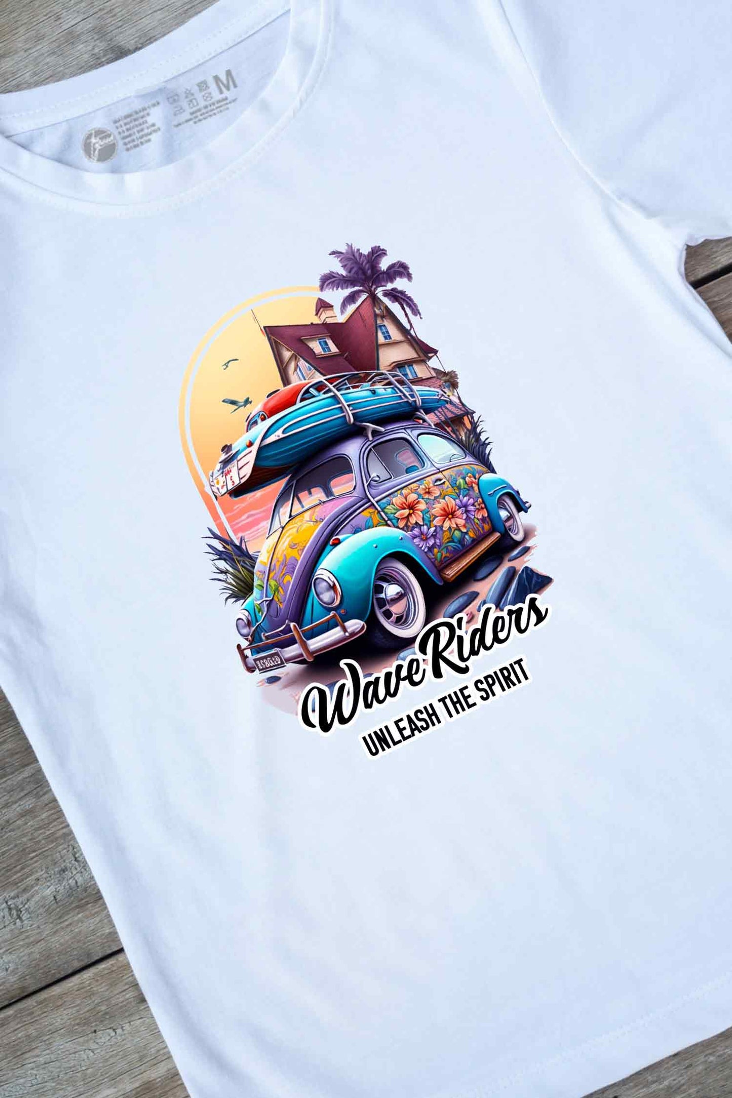【THE GREEN】夏の風を感じる一枚!/ウェーブ・ライダーズ・レトロ・カーTシャツ -Wave Riders Retro Car Tee/cotton 100%/size:XS-XXL