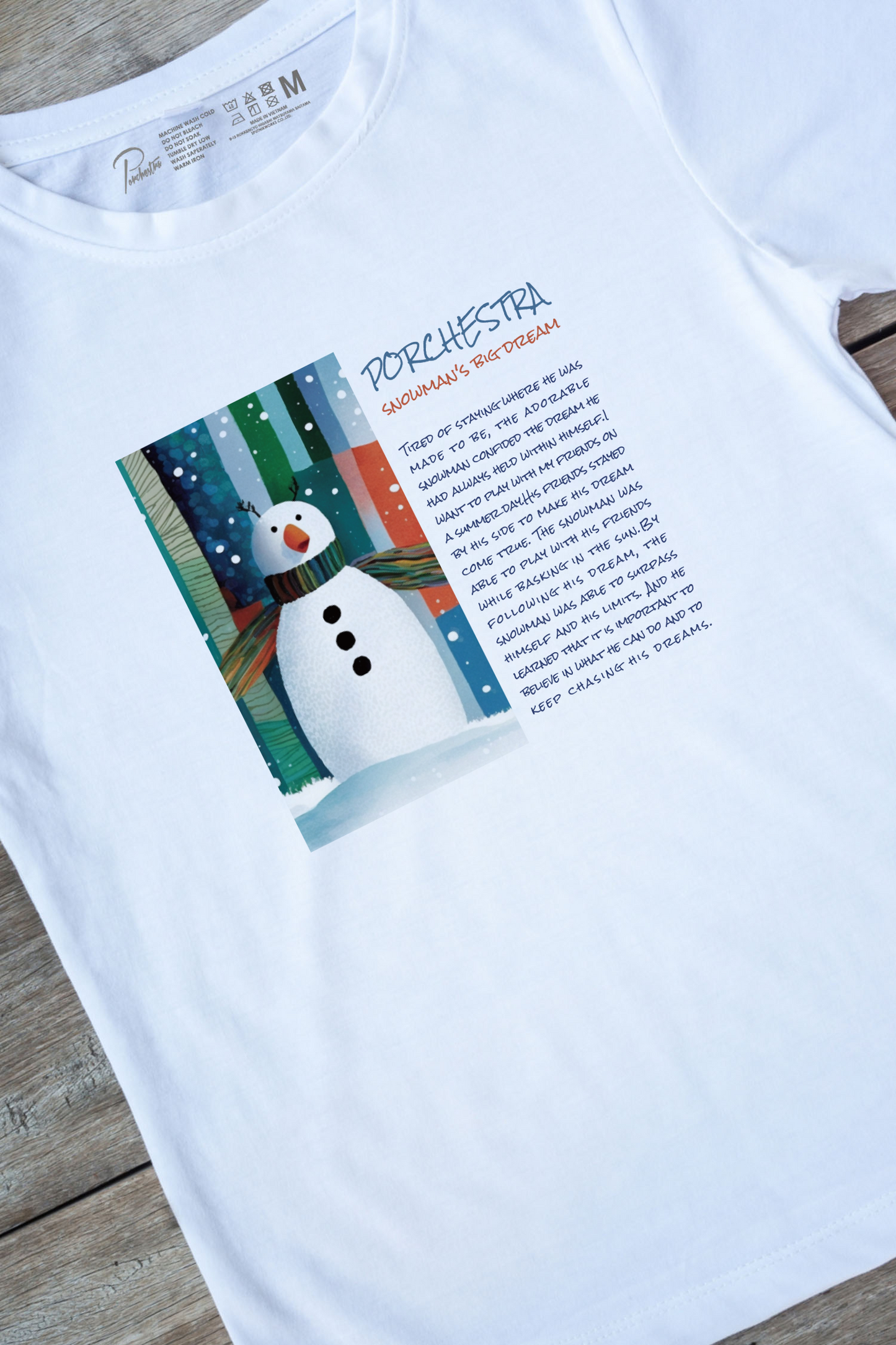 【PORCHESTRA】カラフルな町に佇む雪だるま!/カラフルスノーマンTシャツ -Colorful Snowman Tee/cotton 100%/size:XS-XXL