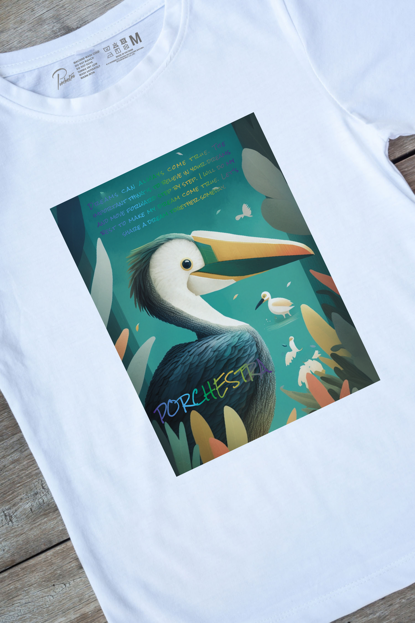 【PORCHESTRA】カラフルなペリカンが目を引く!/カラフルペリカンTシャツ -Colorful Pelican Tee/cotton 100%/size:XS-XXL