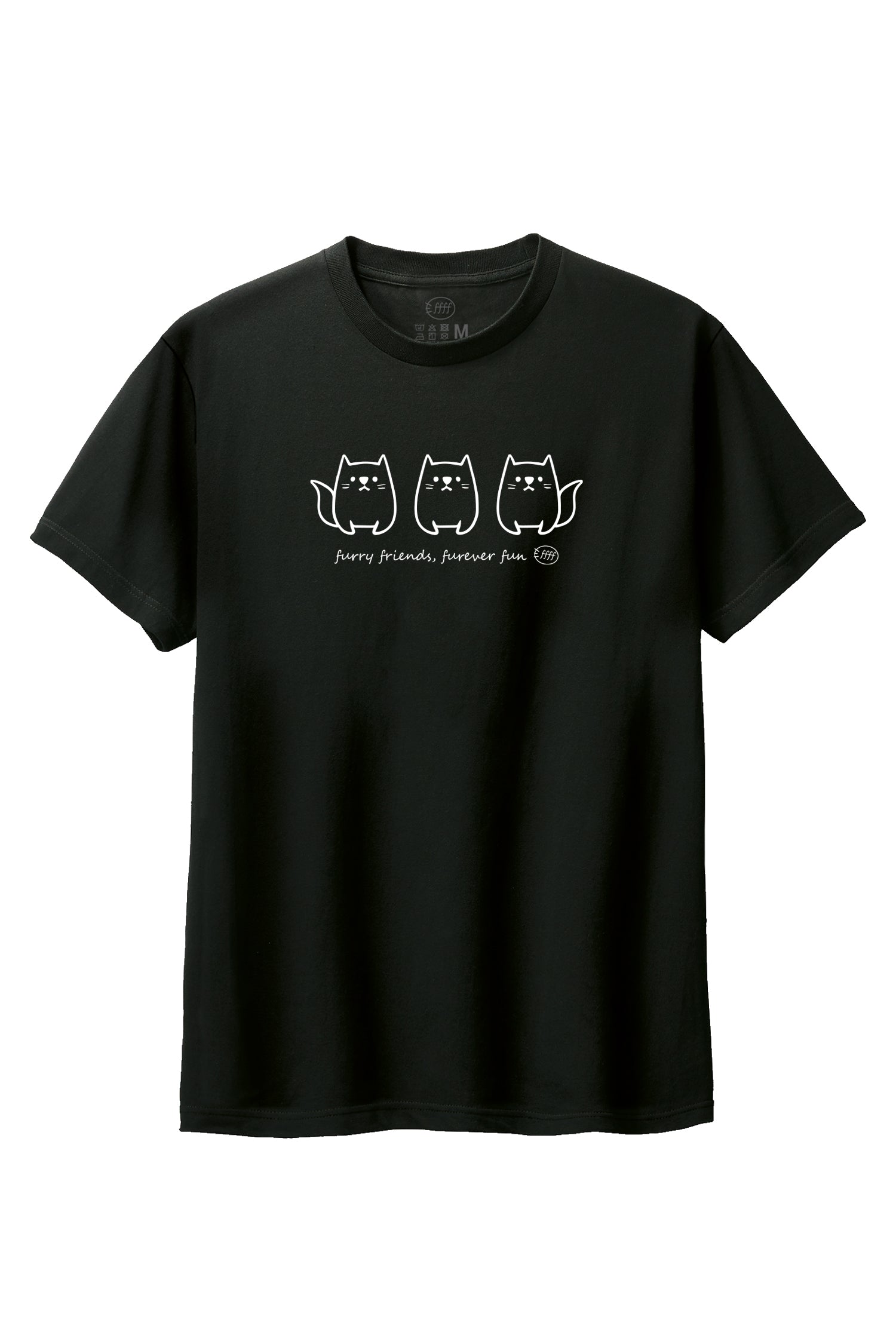 ffff】可愛い♪3匹の猫たちが並ぶ！/ラインアートのモノクロTシャツ