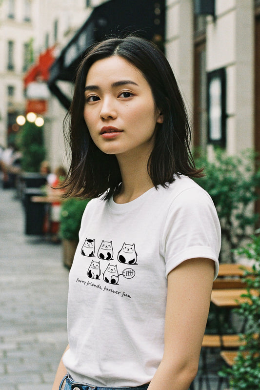 【ffff】可愛いモノトーン♪5匹の子猫たちが座っているTシャツ -Five Kittens Tee/cotton 100%/size:S-XXL