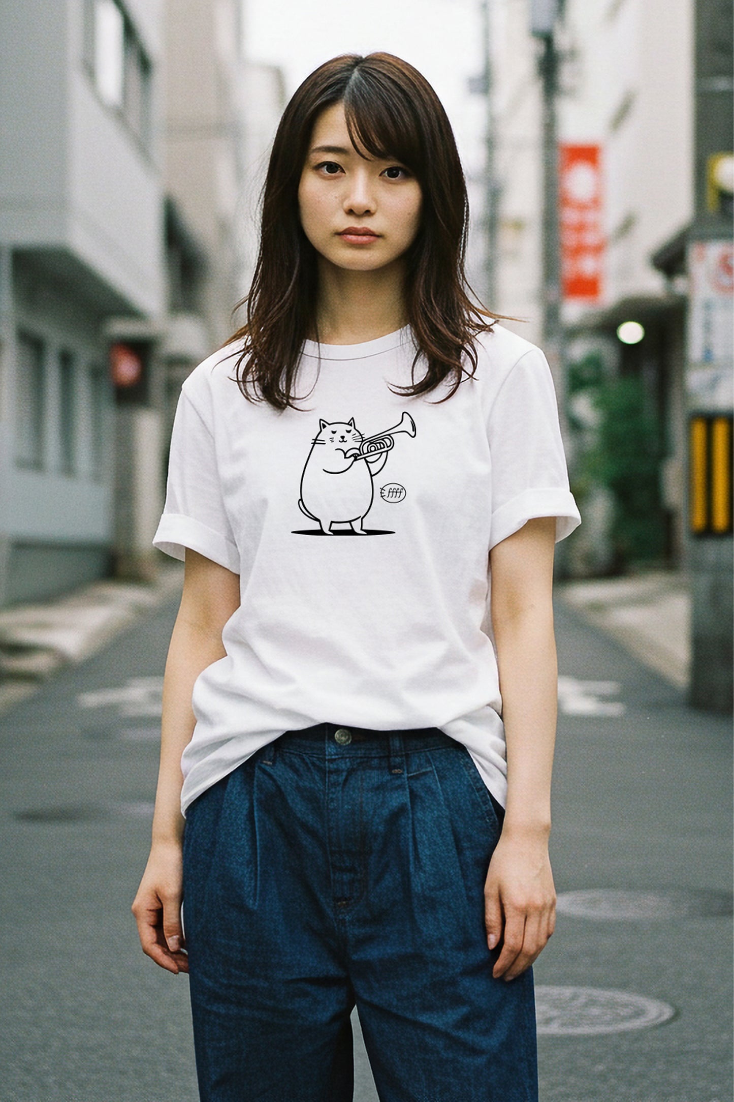 【ffff】心が和む名品！/トランペット・キャット・ハーモニーTシャツ - Trumpet Cat Harmony Tee/cotton 100%/size:XS-XXL