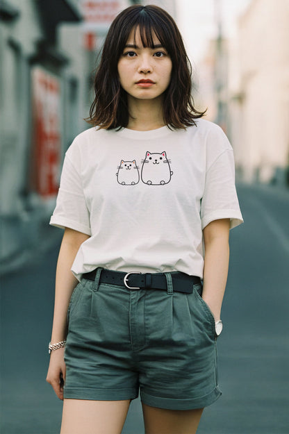 【ffff】愛情溢れるシーンを描いた一枚！/キャット・ファミリーTシャツ - Cat Family Tee/cotton 100%/size:XS-XXL