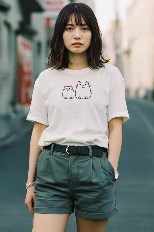 【ffff】愛情溢れるシーンを描いた一枚！/キャット・ファミリーTシャツ - Cat Family Tee/cotton 100%/size:XS-XXL
