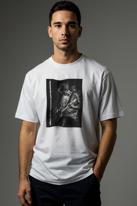 【THE GREEN】大人の魅力！/ モノクロ・ギタリストTシャツ - Monochrome Guitarist Tee /cotton 100%/size:XS-XXL