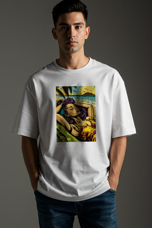 【THE GREEN】夏のエレガントを纏って！/ビーチ・レディ・レトロ・プリントTシャツ - Beach Lady Retro Print Tee/cotton 100%/size:XS-XXL