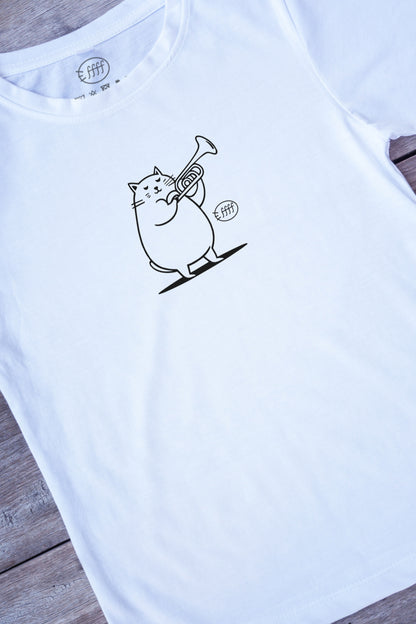 【ffff】心が和む名品！/トランペット・キャット・ハーモニーTシャツ - Trumpet Cat Harmony Tee/cotton 100%/size:XS-XXL