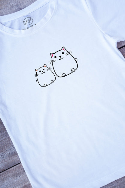 【ffff】愛情溢れるシーンを描いた一枚！/キャット・ファミリーTシャツ - Cat Family Tee/cotton 100%/size:XS-XXL