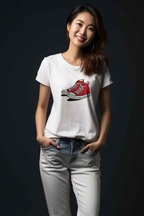 【THE GREEN】スタイリッシュな一枚！/ レッド・ハイカット・スニーカーTシャツ - Red High Cut Sneaker Tee /cotton 100%/size:XS-XXL