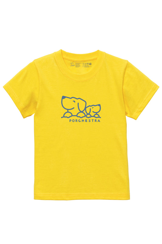 【PORCHESTRA】PowPals KIDS 親子で楽しむお揃いコーデ！/親子犬モチーフお揃いTシャツ -Dog Motif Matching Tee/KIDSサイズ: 100, 110, 120, 130, 140/ボディ色: 黄色とネイビー