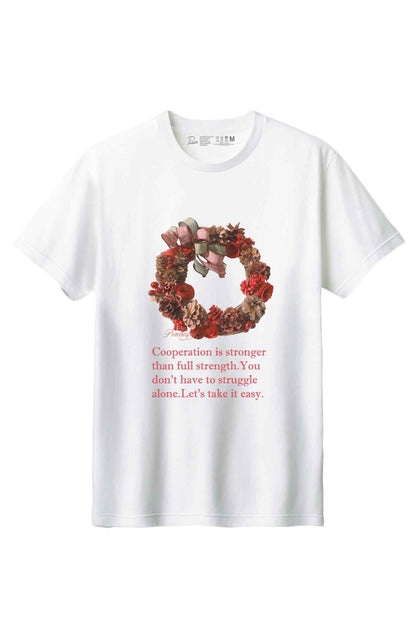 【PORCHESTRA】クリスマスだけじゃない！/クリスマスリース油彩画風Tシャツ - Christmas Wreath Oil Painting Style Tee /cotton 100%/size:XS-XXL