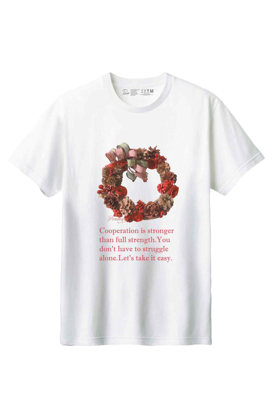 【PORCHESTRA】クリスマスだけじゃない！/クリスマスリース油彩画風Tシャツ - Christmas Wreath Oil Painting Style Tee /cotton 100%/size:XS-XXL