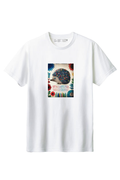 【PORCHESTRA】優しさに包まれる一枚！/フラワー・ヘッジホッグ・ストーリーTシャツ - Flower Hedgehog Story Tee /cotton 100%/size:XS-XXL