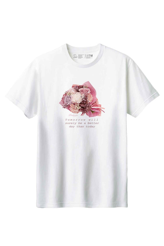 【PORCHESTRA】上品な一枚！/色鉛筆ブーケデザインTシャツ - Colored Pencil Bouquet Design Tee /cotton 100%/size:XS-XXL