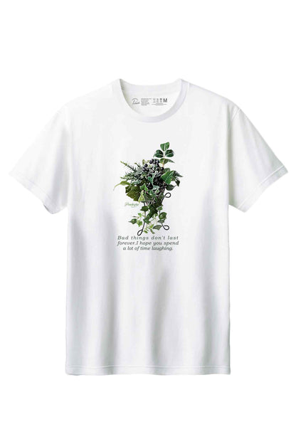 【PORCHESTRA】自然に囲まれて優雅に過ごす/フローラル・グリーン・アレンジTシャツ -Floral Green Arrangement Tee/cotton 100%/size:XS-XXL