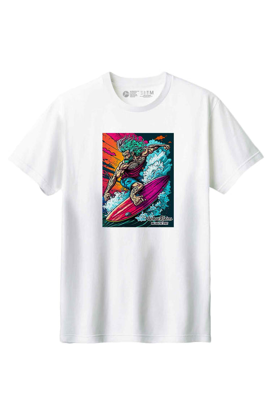 【THE GREEN】サーフィンの魅力溢れる一枚！/ベテラン・サーファー・ランディング・レトロ・プリントTシャツ - Veteran Surfer Landing Retro Print Tee/cotton 100%/size:XS-XXL