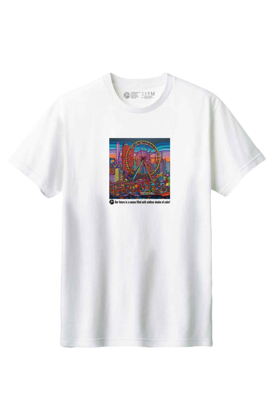 【THE GREEN】目を奪われる一枚！/ カラフル・シティ・フェリスホイールTシャツ - Colorful City Ferris Wheel Tee /cotton 100%/size:XS-XXL