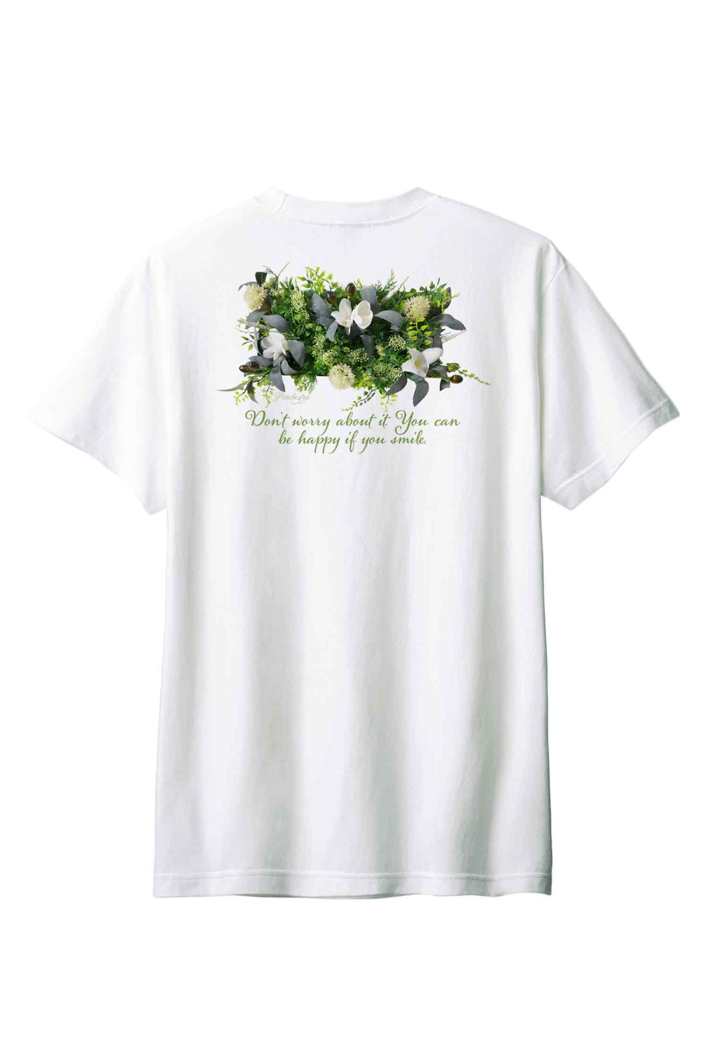 【PORCHESTRA】爽やかな一枚！/緑の花フレームバックプリントTシャツ - Green Floral Frame Back Print Tee /cotton 100%/size:XS-XXL