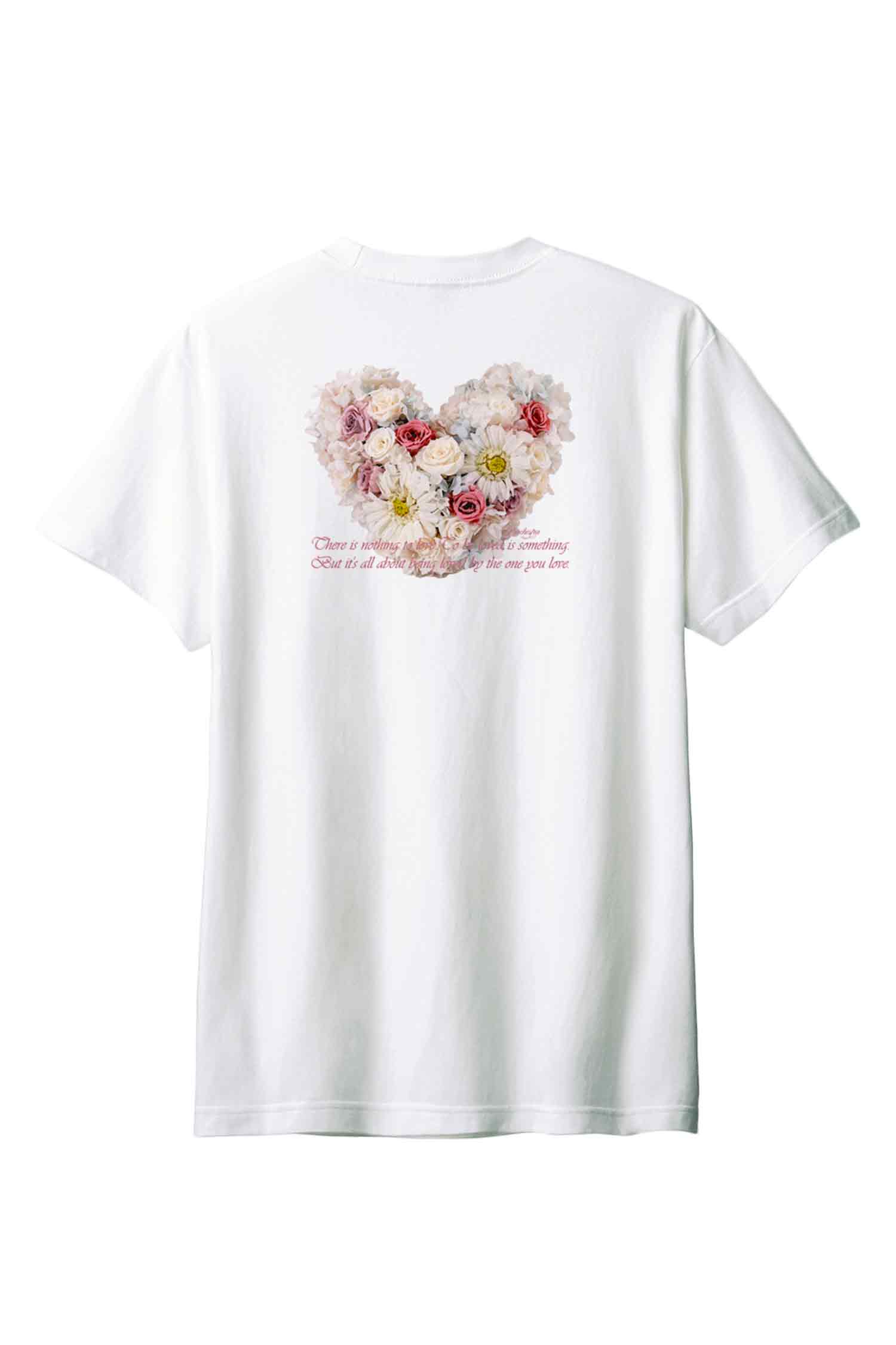 【PORCHESTRA】ロマンチックな一枚！/フラワーハートフォト風バックプリントTシャツ - Floral Heart Photo Style  Back Print Tee /cotton 100%/size:XS-XXL