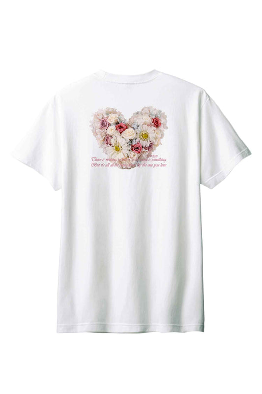 【PORCHESTRA】ロマンチックな一枚！/フラワーハートフォト風バックプリントTシャツ - Floral Heart Photo Style Back Print Tee /cotton 100%/size:XS-XXL