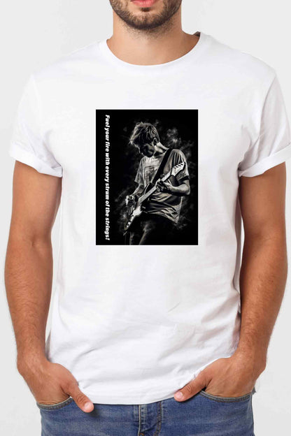 【THE GREEN】大人の魅力！/ モノクロ・ギタリストTシャツ - Monochrome Guitarist Tee /cotton 100%/size:XS-XXL