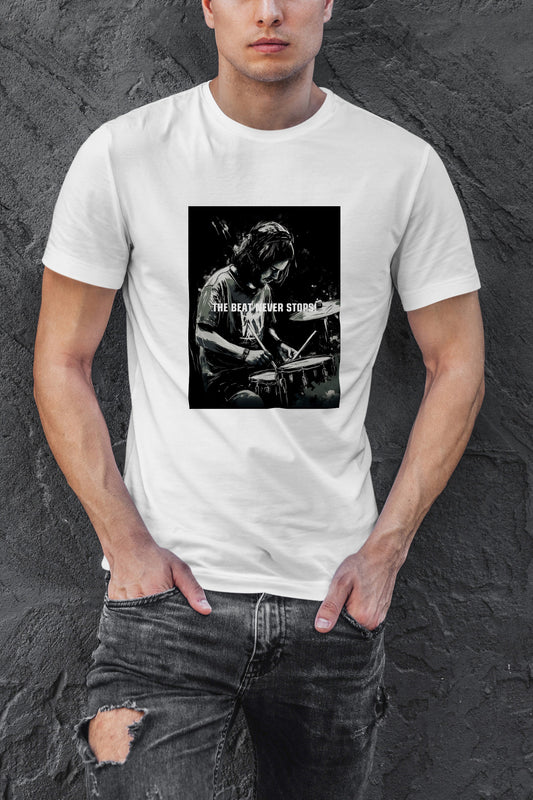 【THE GREEN】クールな一枚！/ ドラム・ビート・マスターTシャツ - Drum Beat Master Tee /cotton 100%/size:XS-XXL