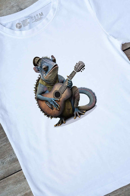 【THE GREEN】ギター好きには必見！/ギタープレイ・カメレオンTシャツ -Guitar Playing Chameleon Tee/cotton 100%/size:XS-XXL