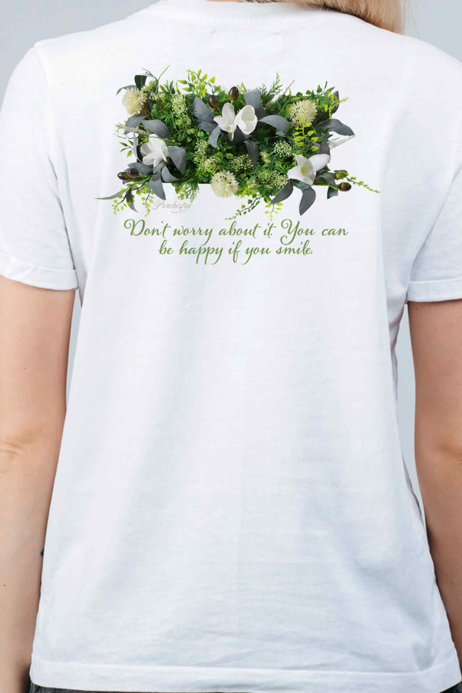 【PORCHESTRA】爽やかな一枚！/緑の花フレームバックプリントTシャツ - Green Floral Frame Back Print Tee  /cotton 100%/size:XS-XXL