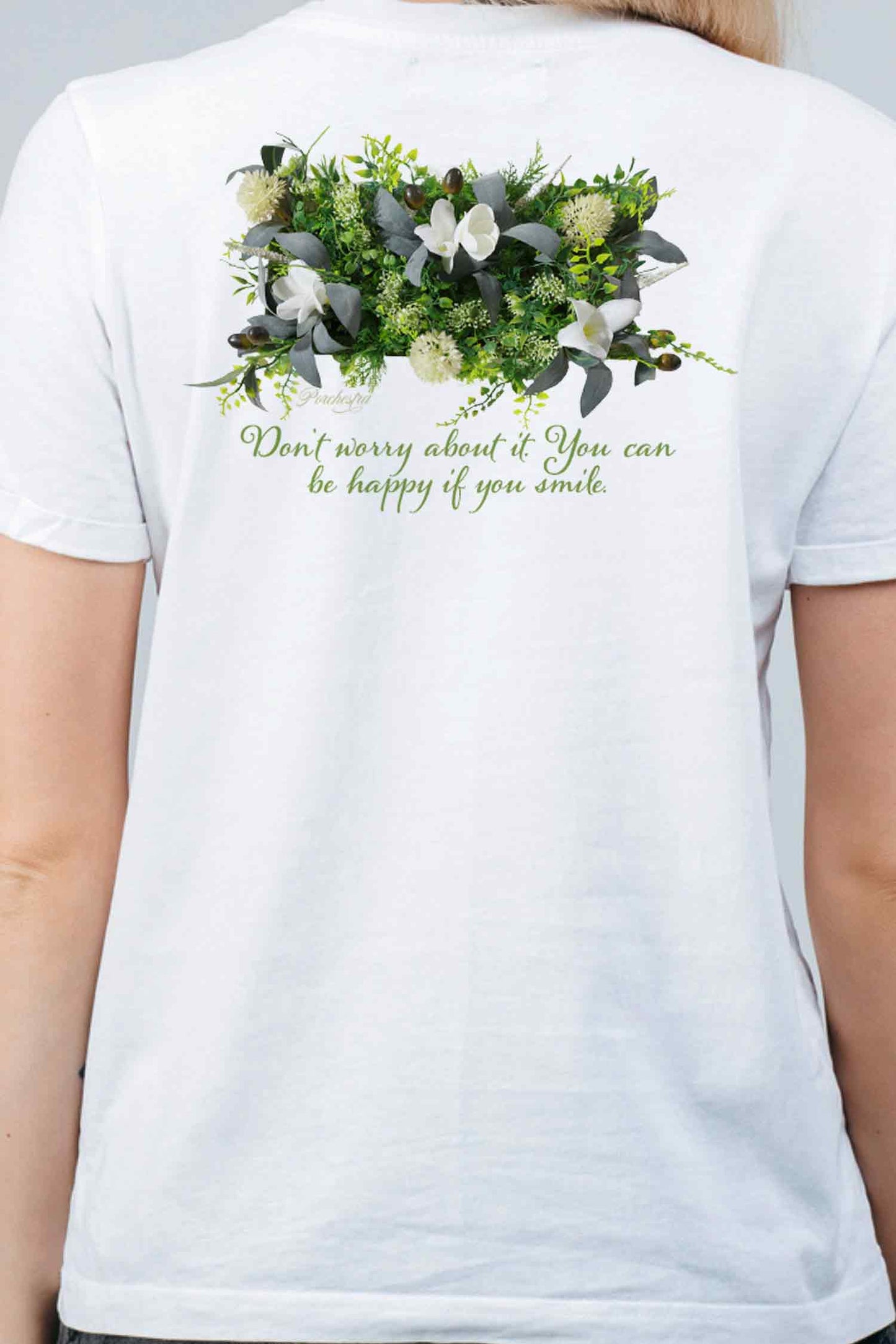 【PORCHESTRA】爽やかな一枚！/緑の花フレームバックプリントTシャツ - Green Floral Frame Back Print Tee /cotton 100%/size:XS-XXL