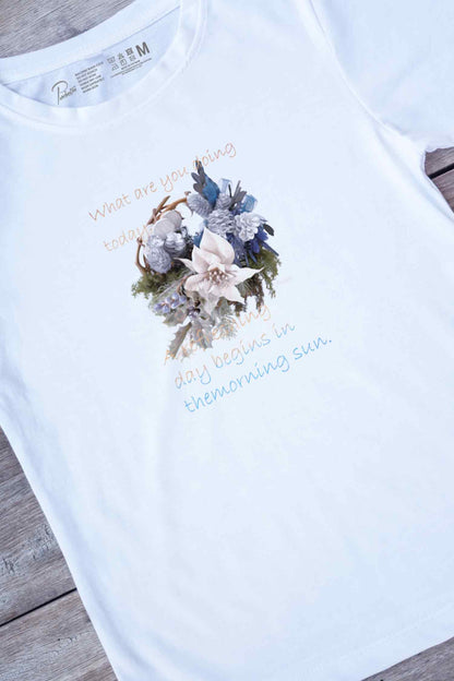 【PORCHESTRA】エレガントな一枚！/大人リース油彩画風Tシャツ - Elegant Wreath Oil Painting Style Tee /cotton 100%/size:XS-XXL