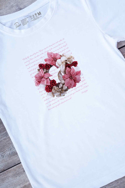 【PORCHESTRA】華やかな一枚！/アーティフィシャルフラワーリースTシャツ - Oil Painting Style Floral Wreath Tee /cotton 100%/size:XS-XXL