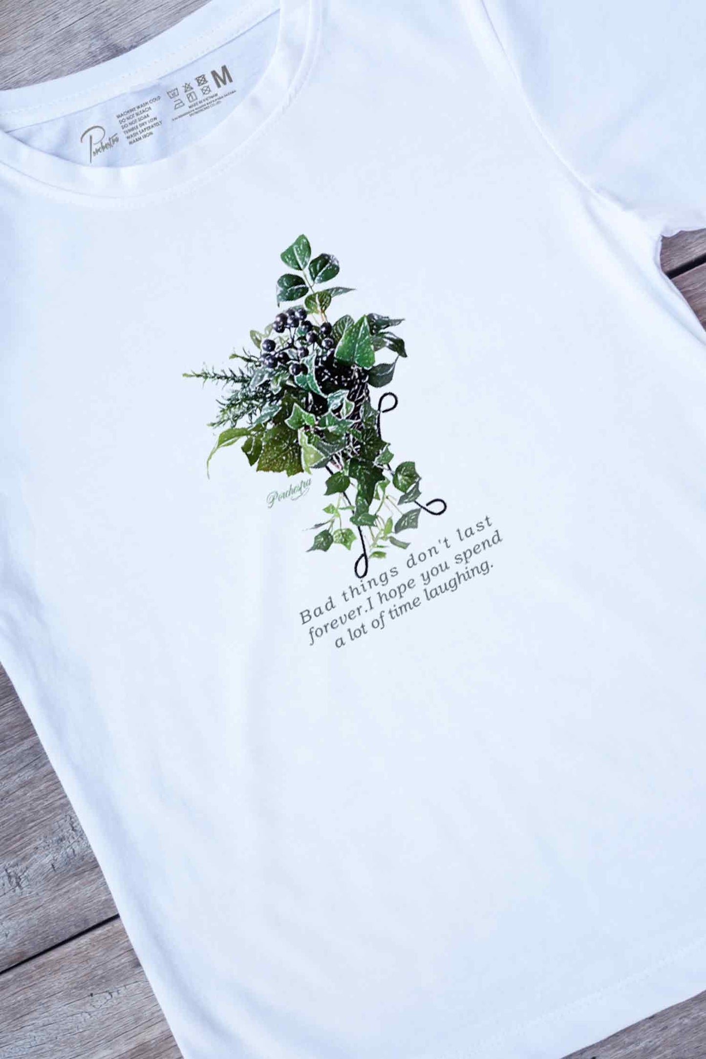 【PORCHESTRA】自然に囲まれて優雅に過ごす/フローラル・グリーン・アレンジTシャツ -Floral Green Arrangement Tee/cotton 100%/size:XS-XXL