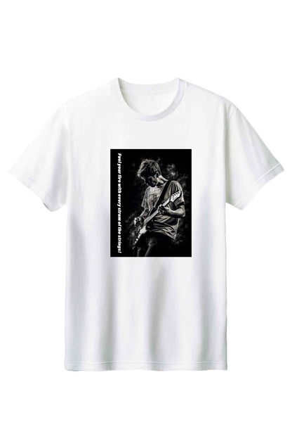 【THE GREEN】大人の魅力！/ モノクロ・ギタリストTシャツ - Monochrome Guitarist Tee /cotton 100%/size:XS-XXL