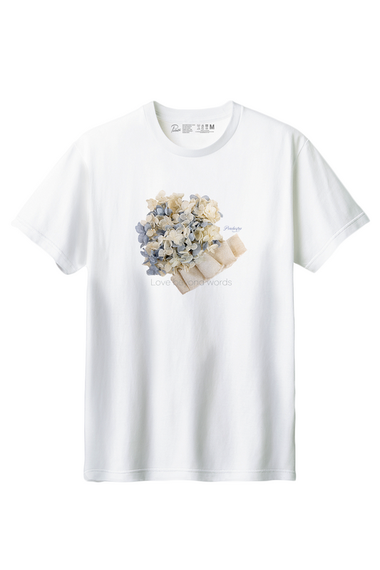 【PORCHESTRA】梅雨も楽しく過ごせるあじさいTシャツ！/あじさいブーケリボンTシャツ -Hydrangea Bouquet Ribbon Tee/cotton 100%/size:XS-XXL