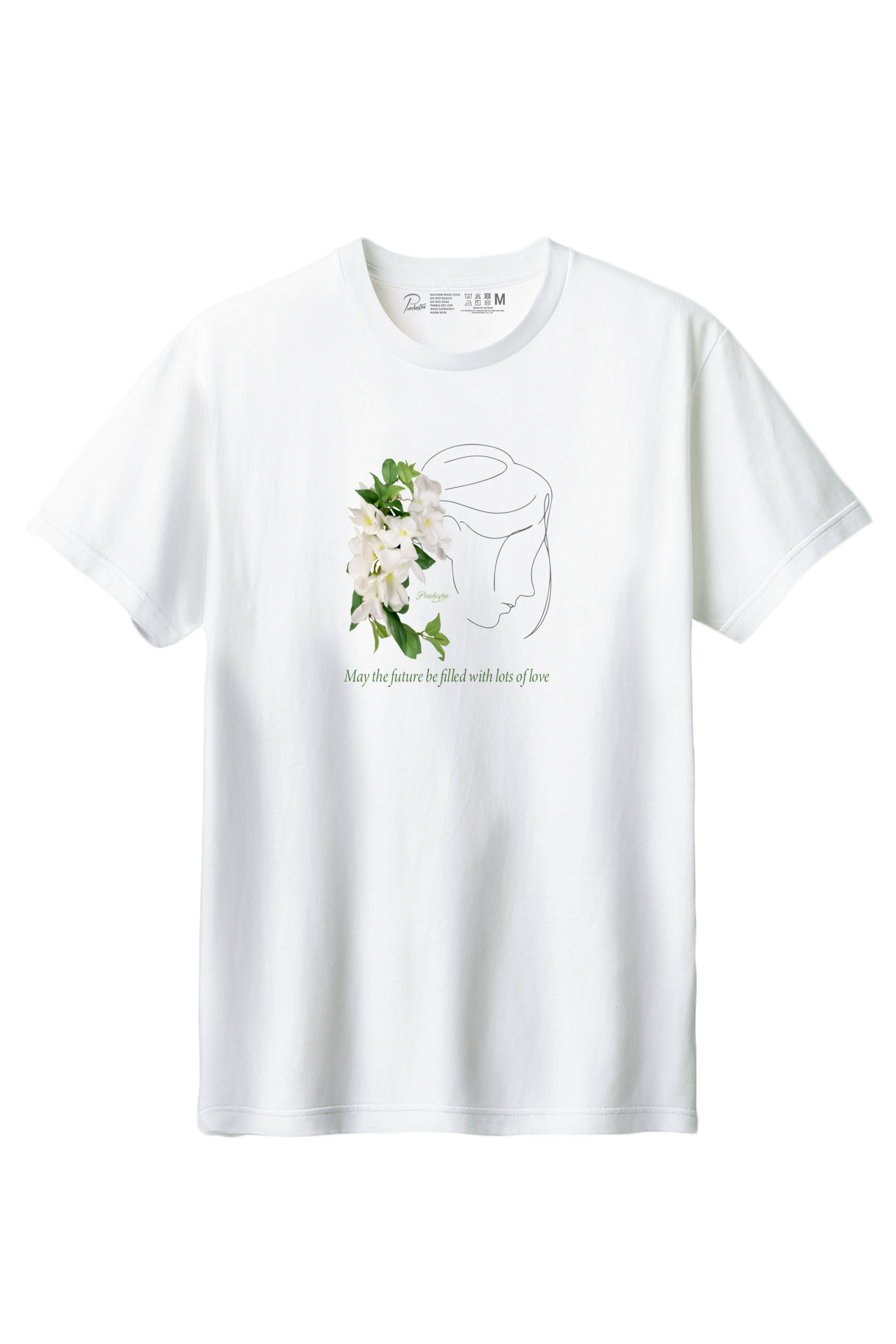 【PORCHESTRA】花嫁衣装のような大人の女性Tシャツ!/プルメリアと一筆書きの女性Tシャツ -Plumeria and ONE LINE Woman Tee/cotton 100%/size:XS-XXL XL