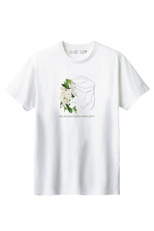 【PORCHESTRA】花嫁衣装のような大人の女性Tシャツ！/プルメリアと一筆書きの女性Tシャツ -Plumeria and One Line Woman Tee/cotton 100%/size:XS-XXL