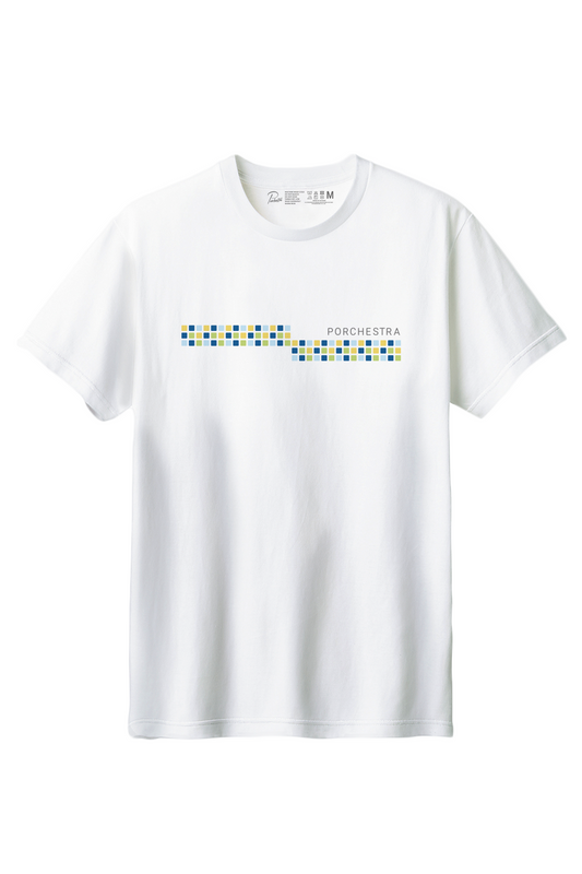 【PORCHESTRA】軽やかなカラフルラインが胸元を彩る！/カラフルタイルTシャツ -Colorful Tile Tee/cotton 100%/size:XS-XXL