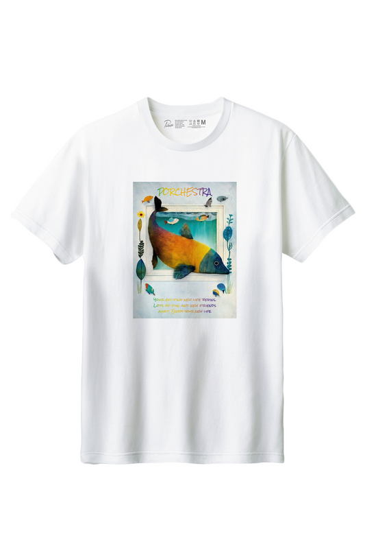 【PORCHESTRA】大きな魚が優雅に泳ぐデザイン！/グラデーションフィッシュTシャツ -Gradiant Fish Tee/cotton 100%/size:XS-XXL