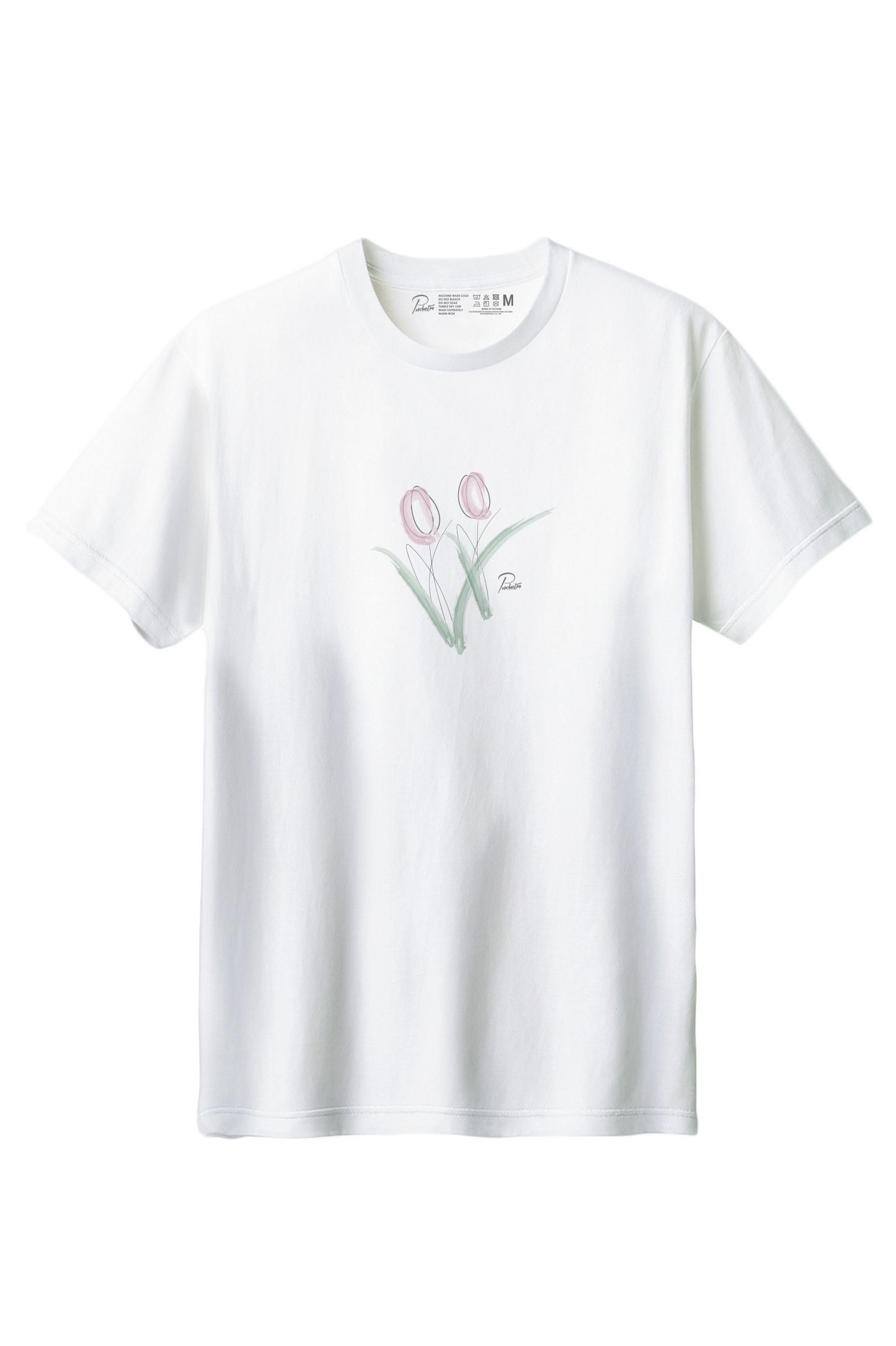 【PORCHESTRA】心癒される！手書き風チューリップTシャツ -Hand-drawn Tulip Tee/cotton 100%/size:XS-XXL