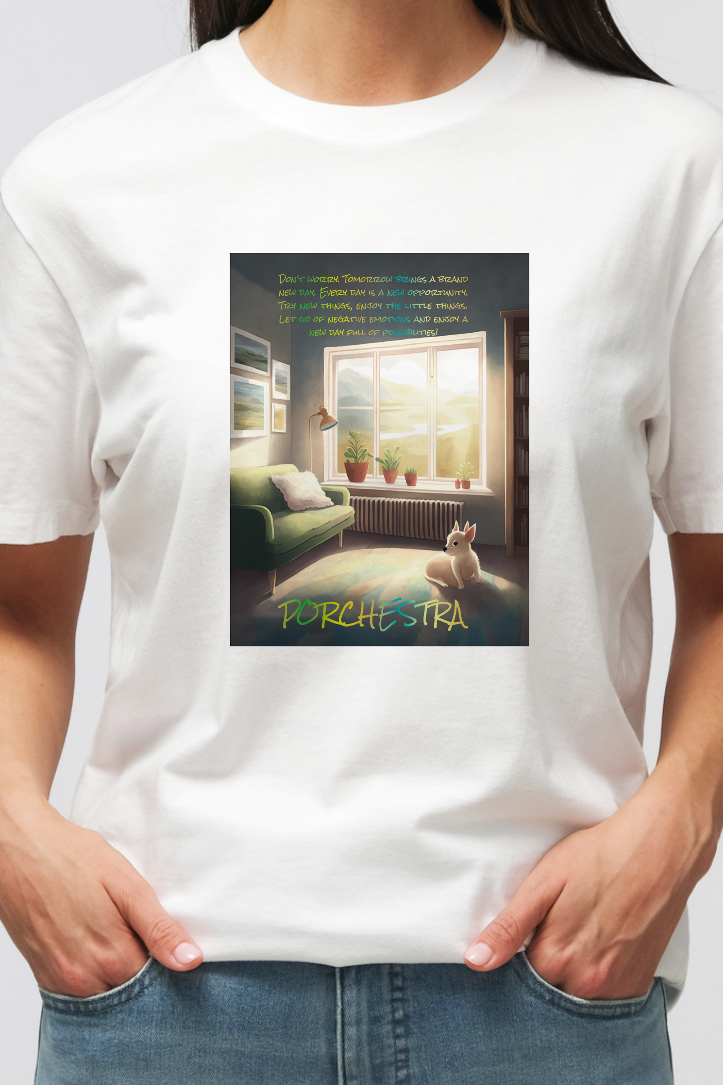 【PORCHESTRA】やわらかな光が差し込む夢の世界！/ドリーミーライトTシャツ -Dreamy Light Tee/cotton 100%/size:XS-XXL